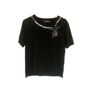 Bogari Knit Blouse Size Large Black Sequins Bow‎